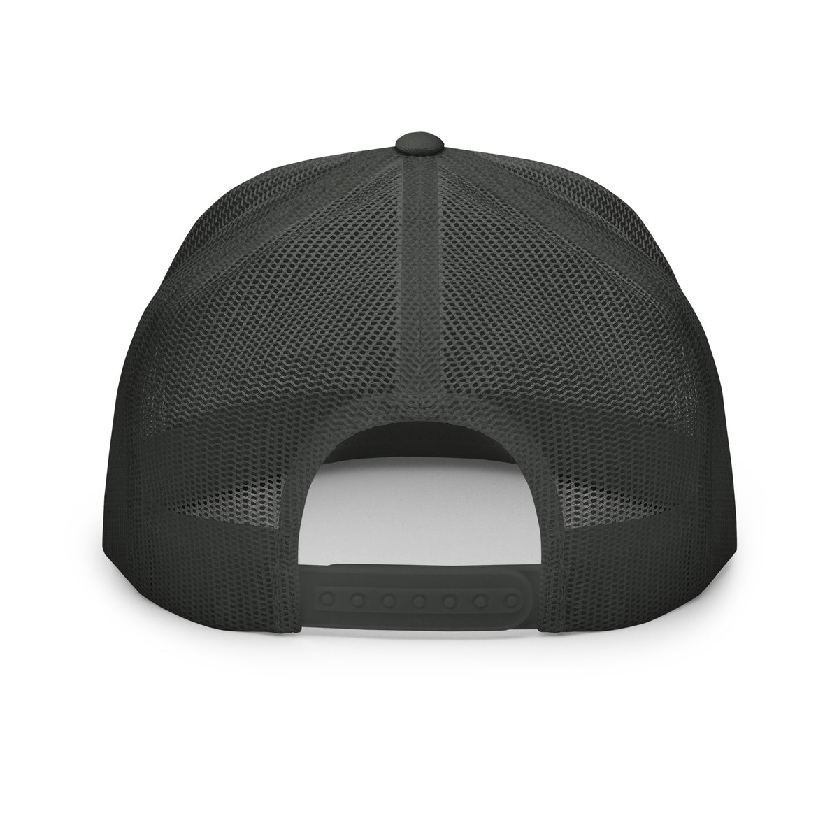 REDUCTION trucker cap in charcoal, back view