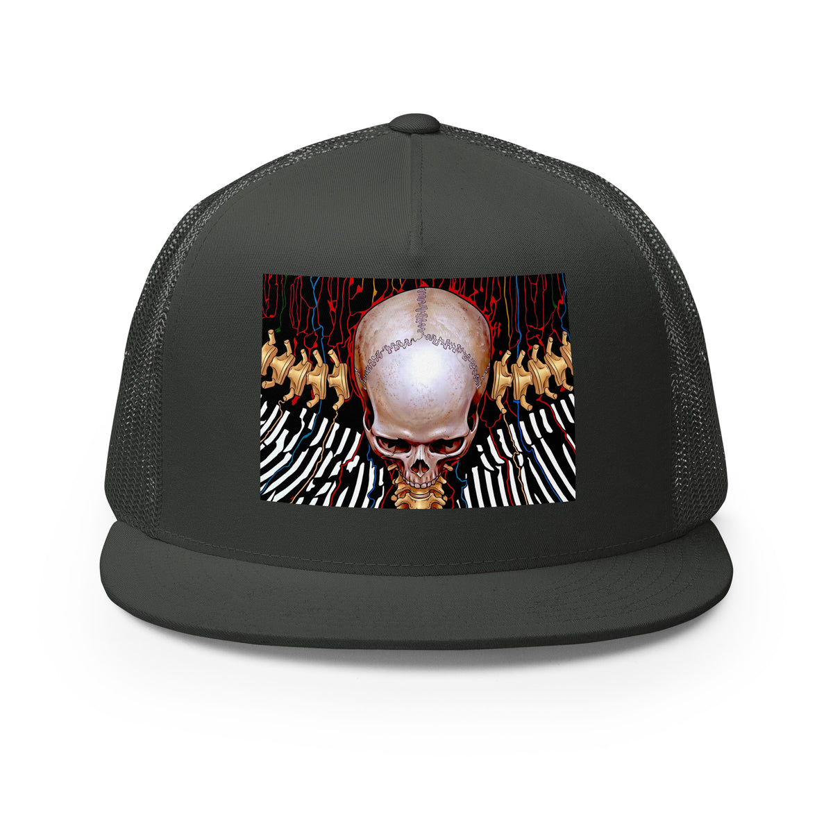 REDUCTION trucker cap in charcoal, front view