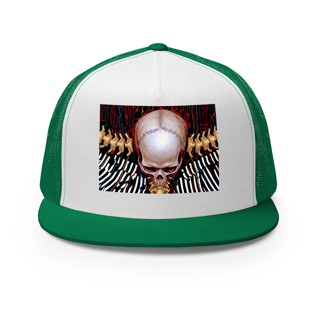 REDUCTION trucker cap in Kelly / White / Kelly, front view