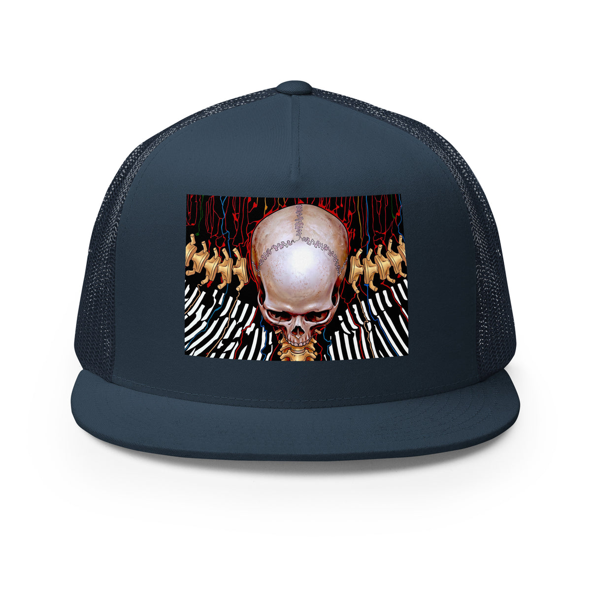 REDUCTION trucker cap in navy, front view