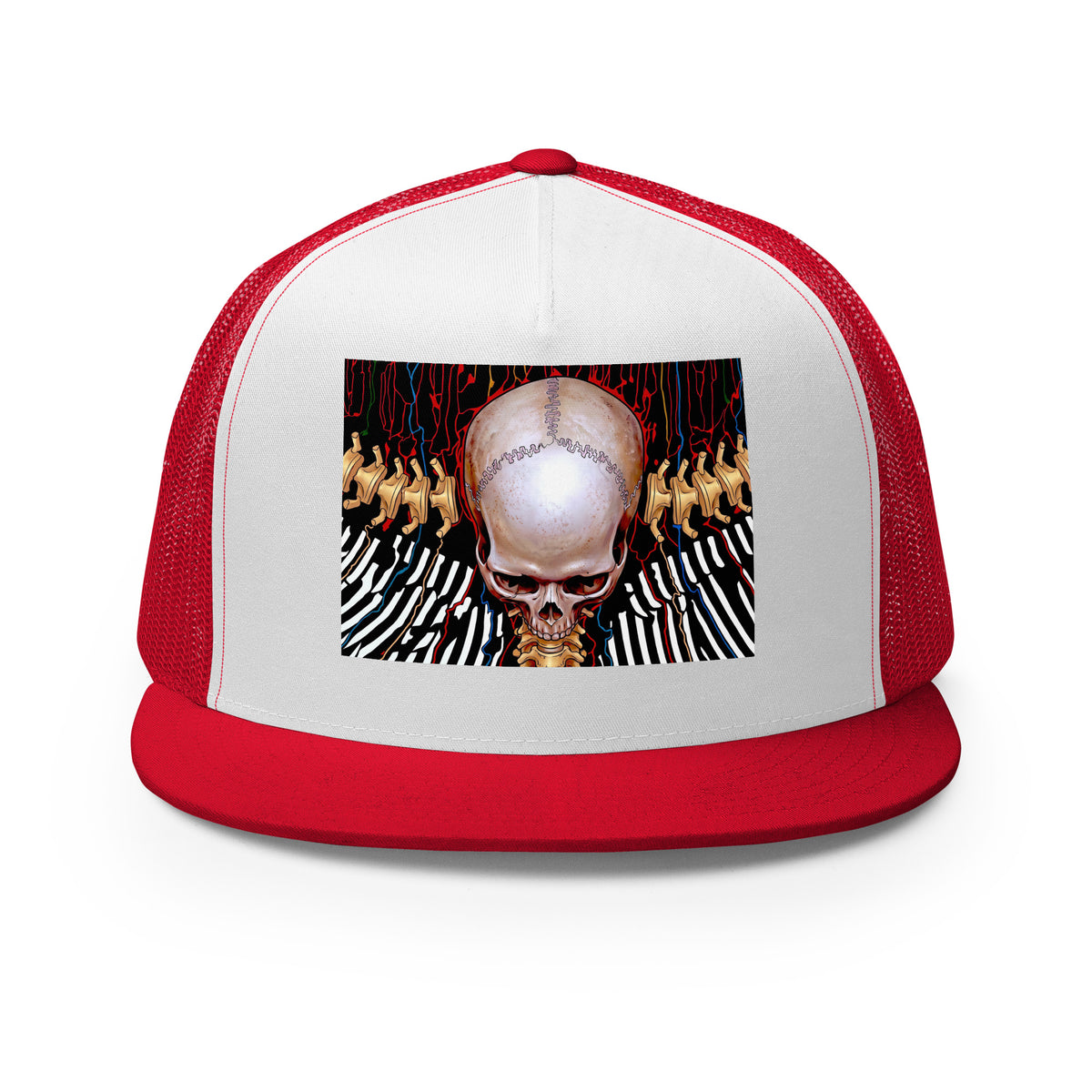 REDUCTION trucker cap in Red / White / Red, front view