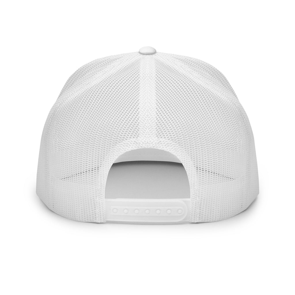 REDUCTION trucker cap in white, back view