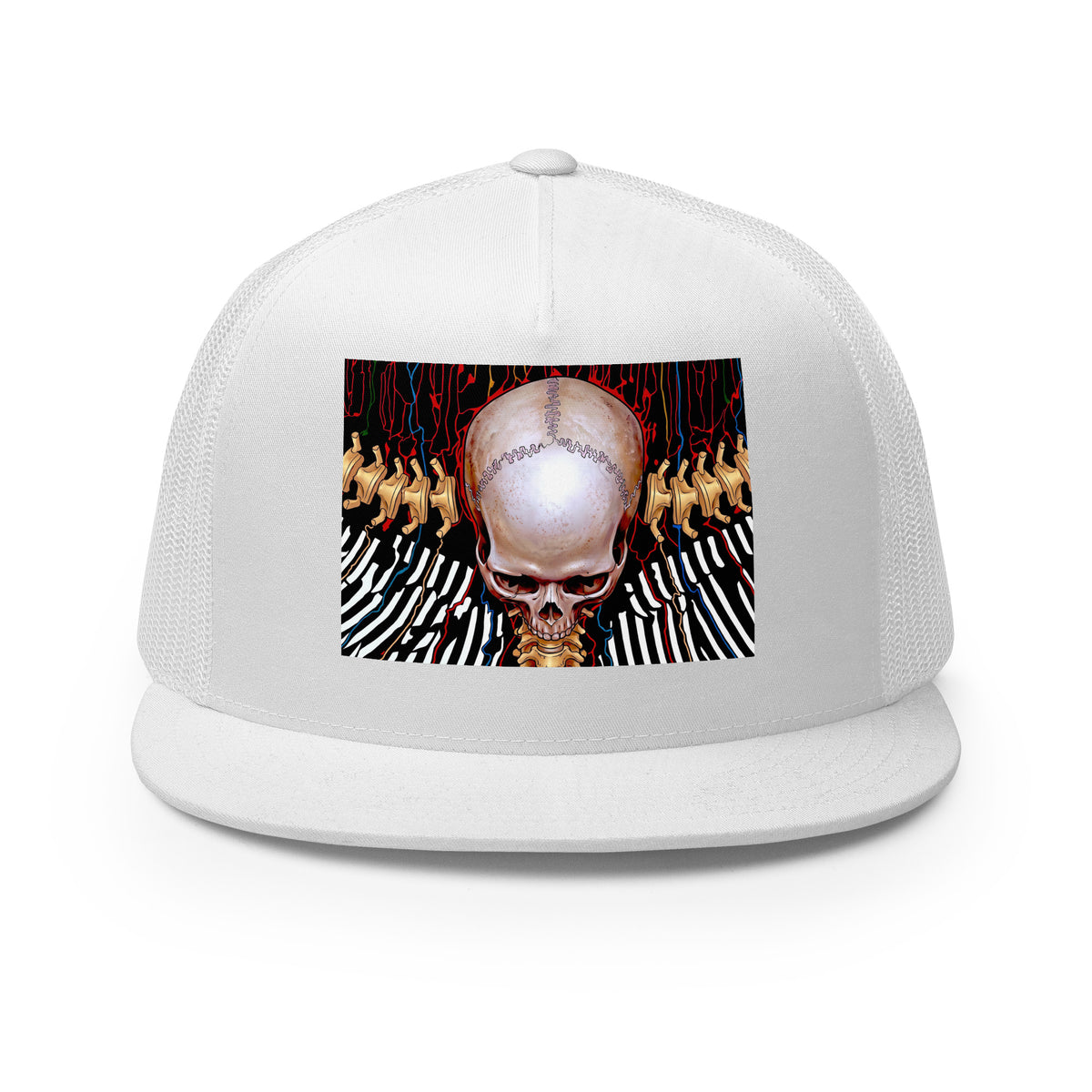 REDUCTION trucker cap in white, front view