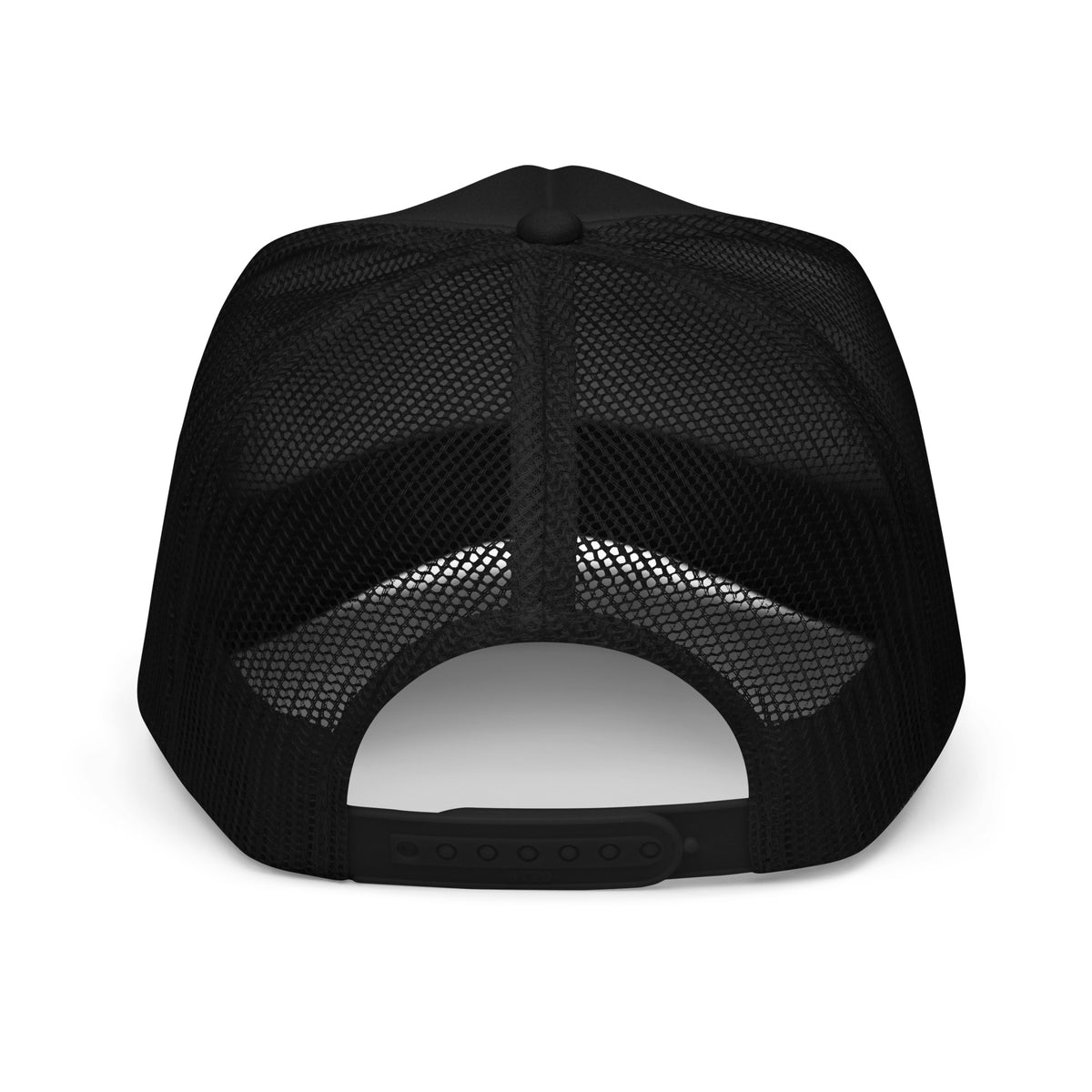 STRIVE TO SOAR Foam Trucker Hat – Solid in black, back view