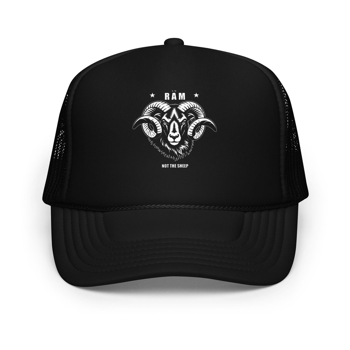 RAM foam trucker hat – Solid in black, front view