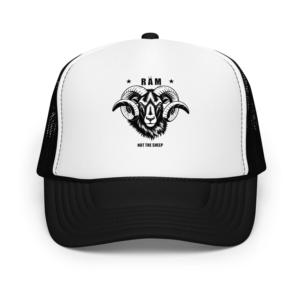 RAM foam trucker hat – Two-Tone in Black / White / Black, front view