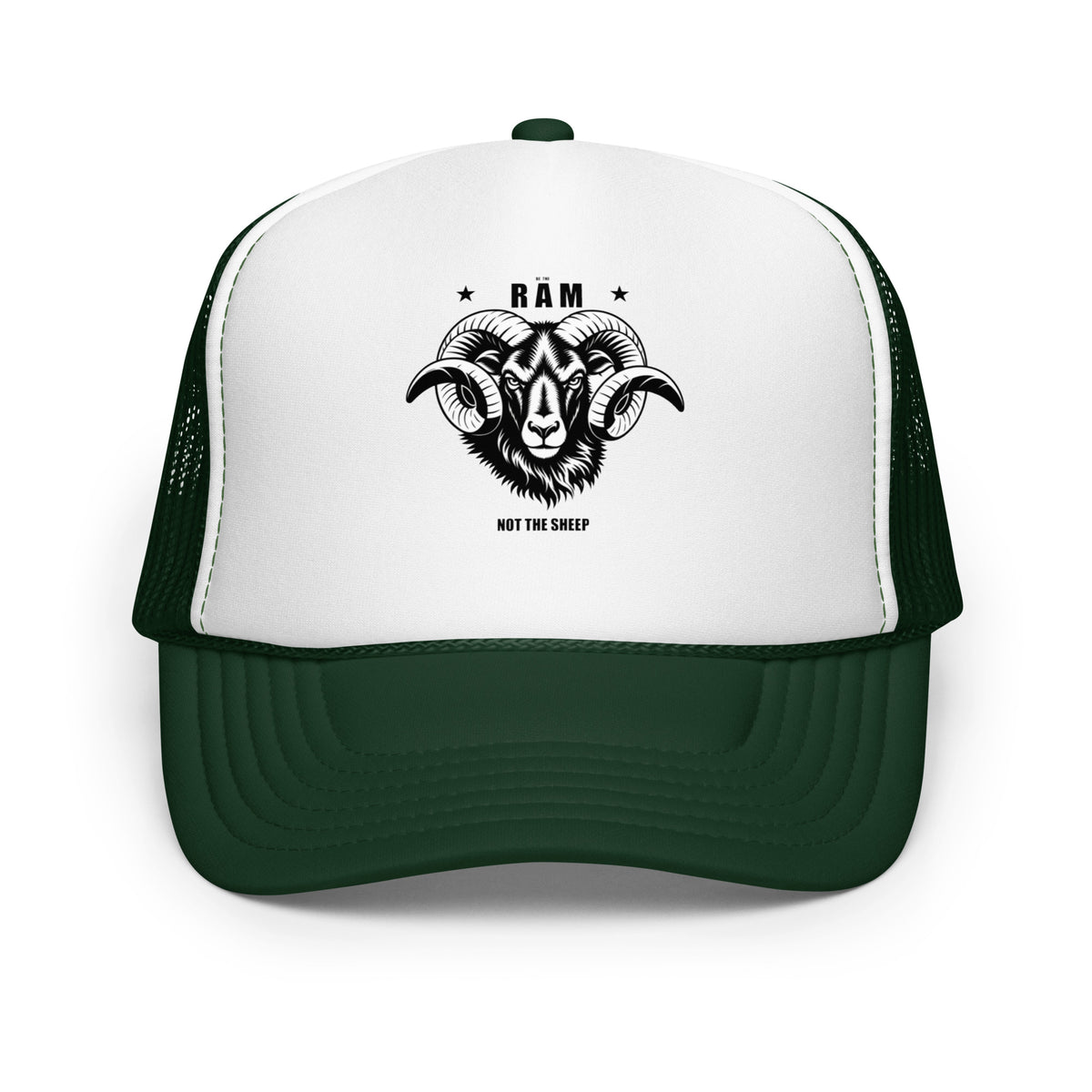 RAM foam trucker hat – Two-Tone in Dark green / White / Dark green, front view