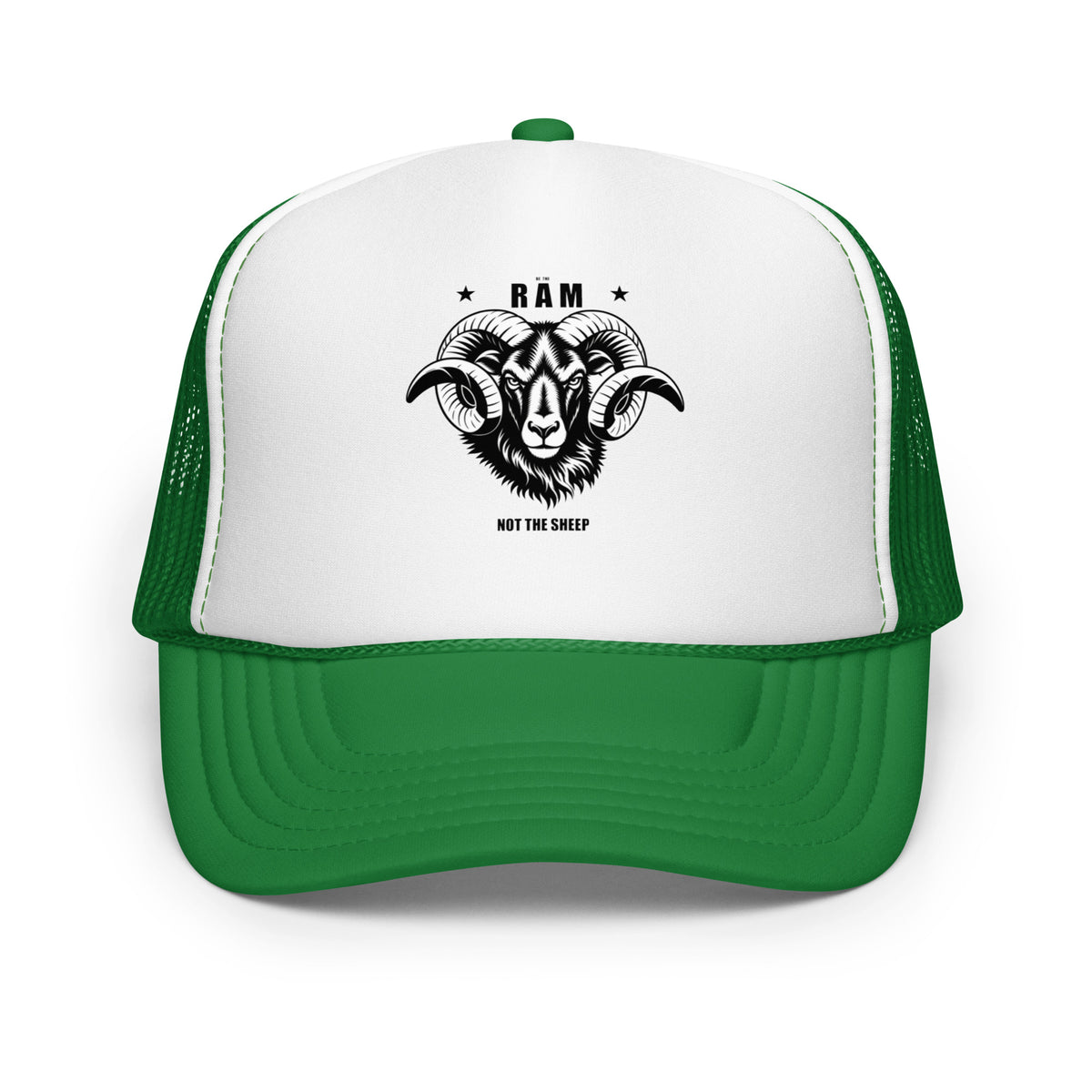 RAM foam trucker hat – Two-Tone in Kelly / White / Kelly, front view