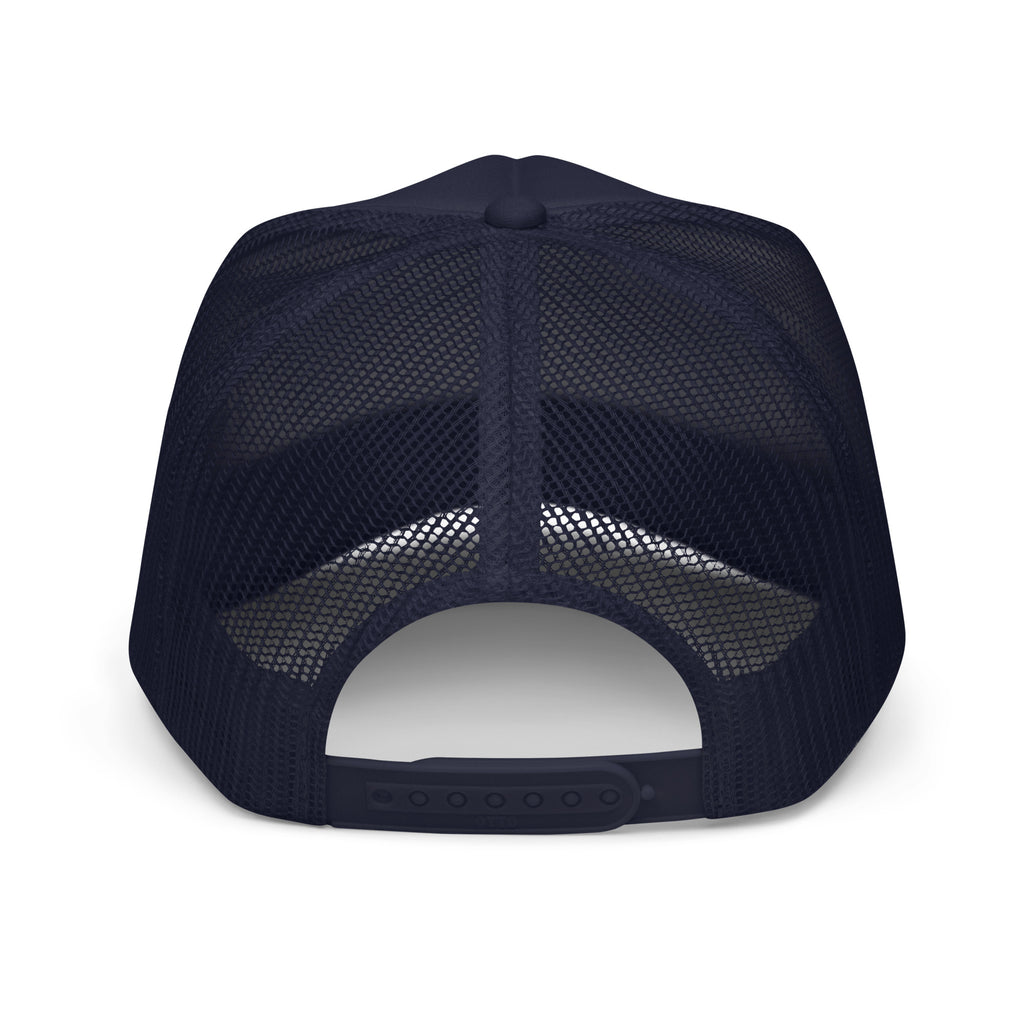 STRIVE TO SOAR Foam Trucker Hat – Solid in navy, back view