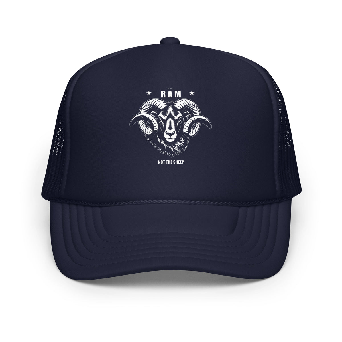 RAM foam trucker hat – Solid in navy, front view