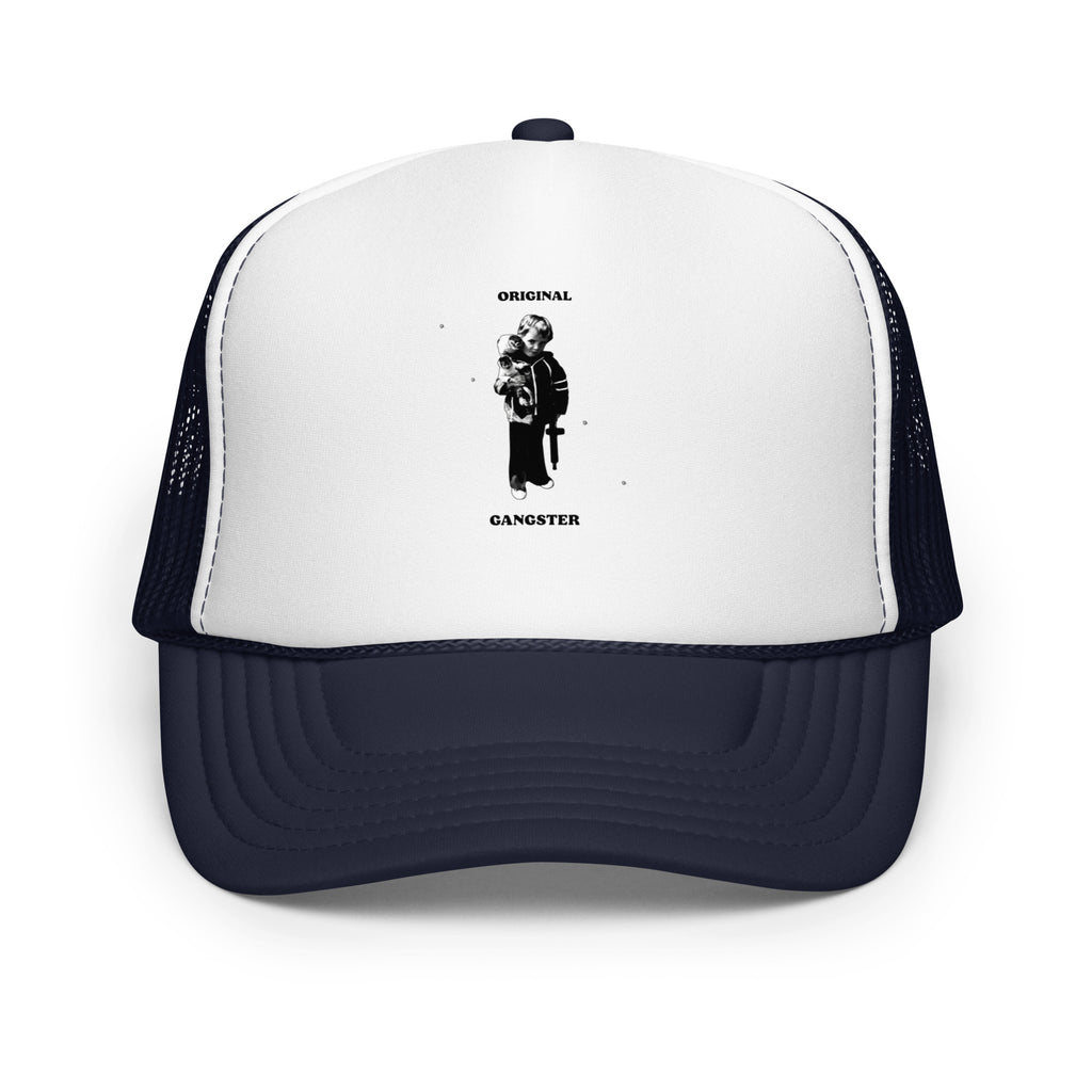 ORIGINAL GANGSTER foam trucker hat in Navy / White / Navy, front view