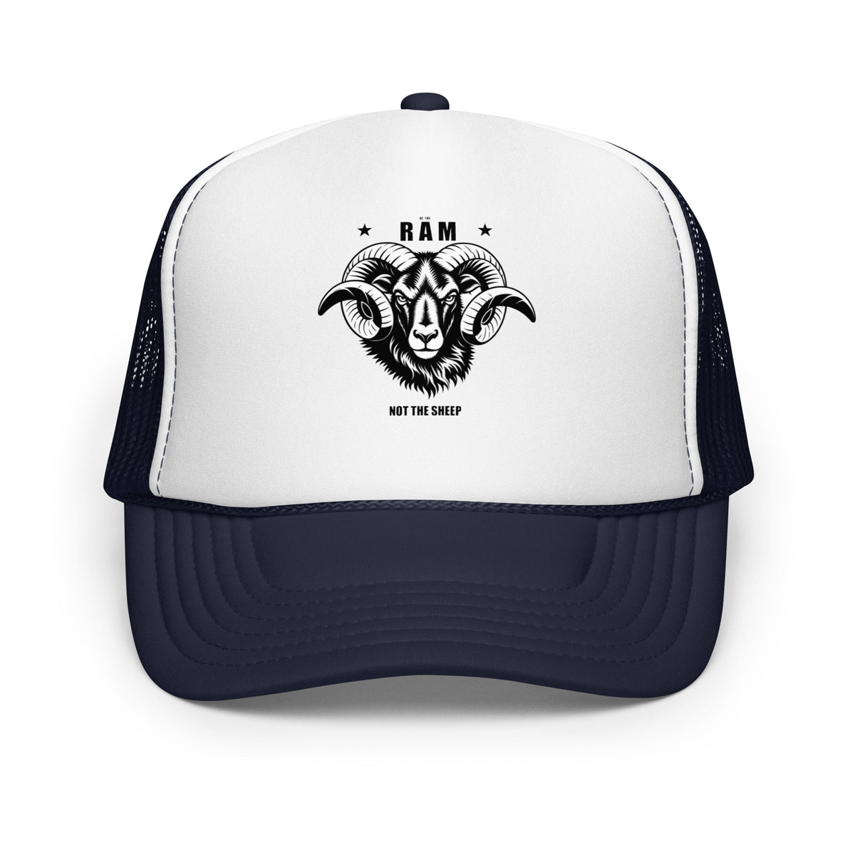 RAM foam trucker hat – Two-Tone in Navy / White / Navy, front view