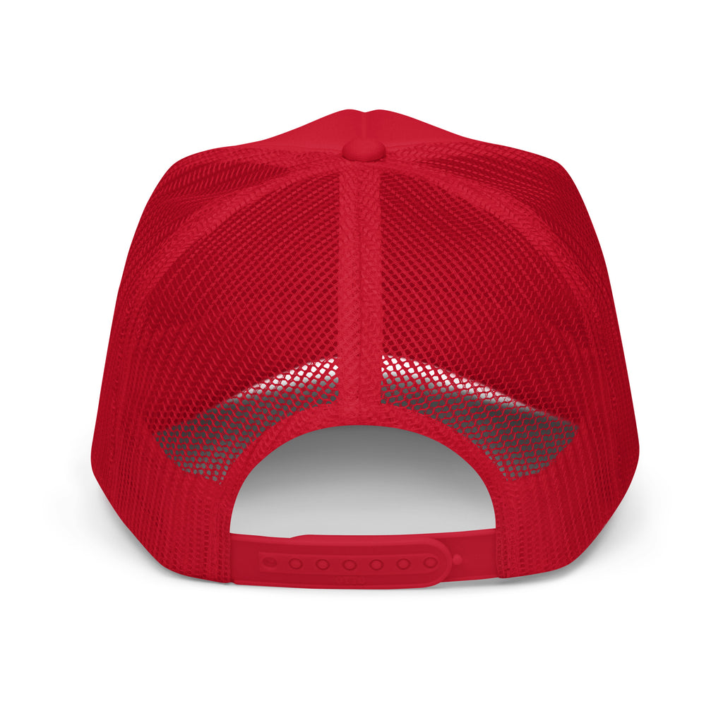 STRIVE TO SOAR Foam Trucker Hat – Solid in red, back view