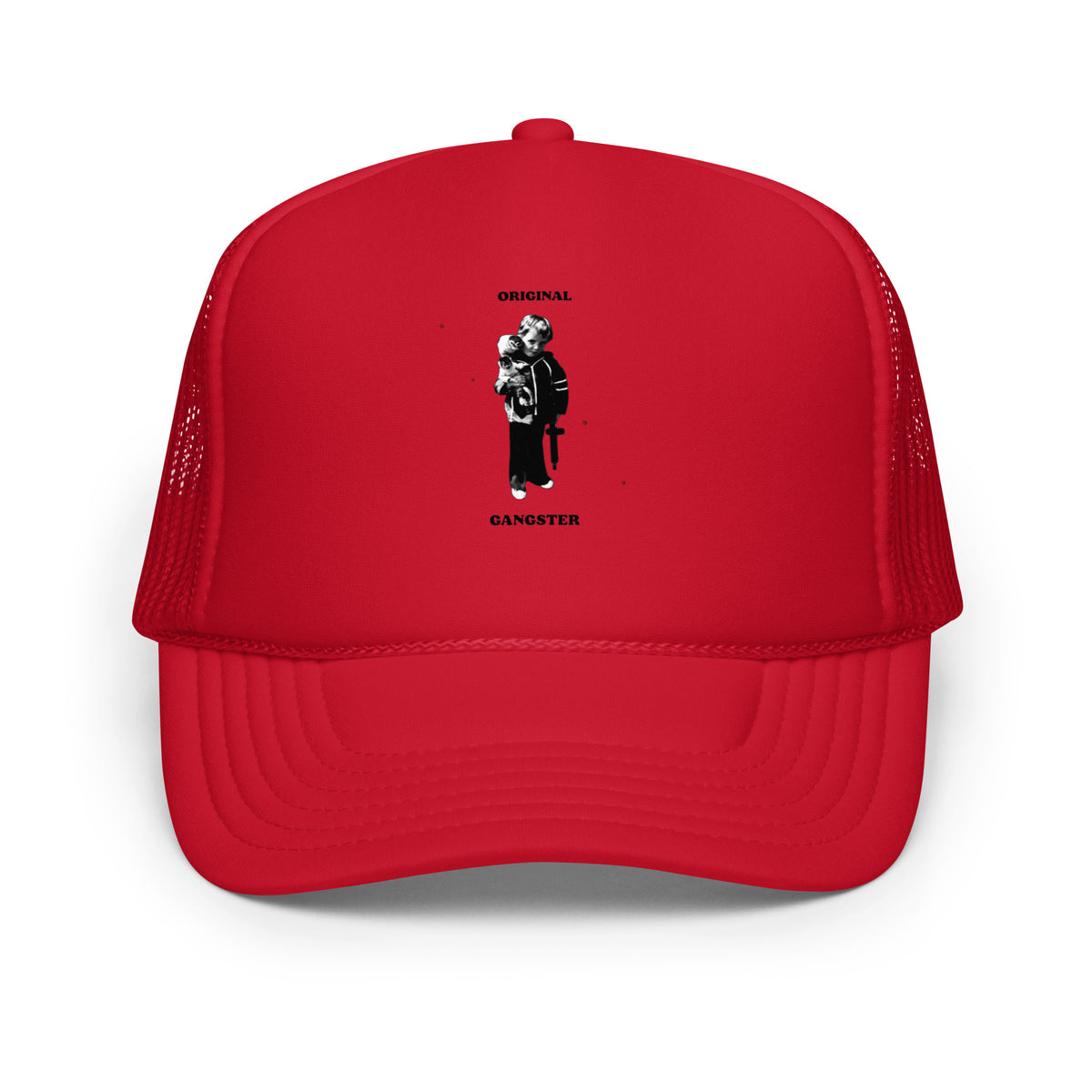 ORIGINAL GANGSTER foam trucker hat in red, front view