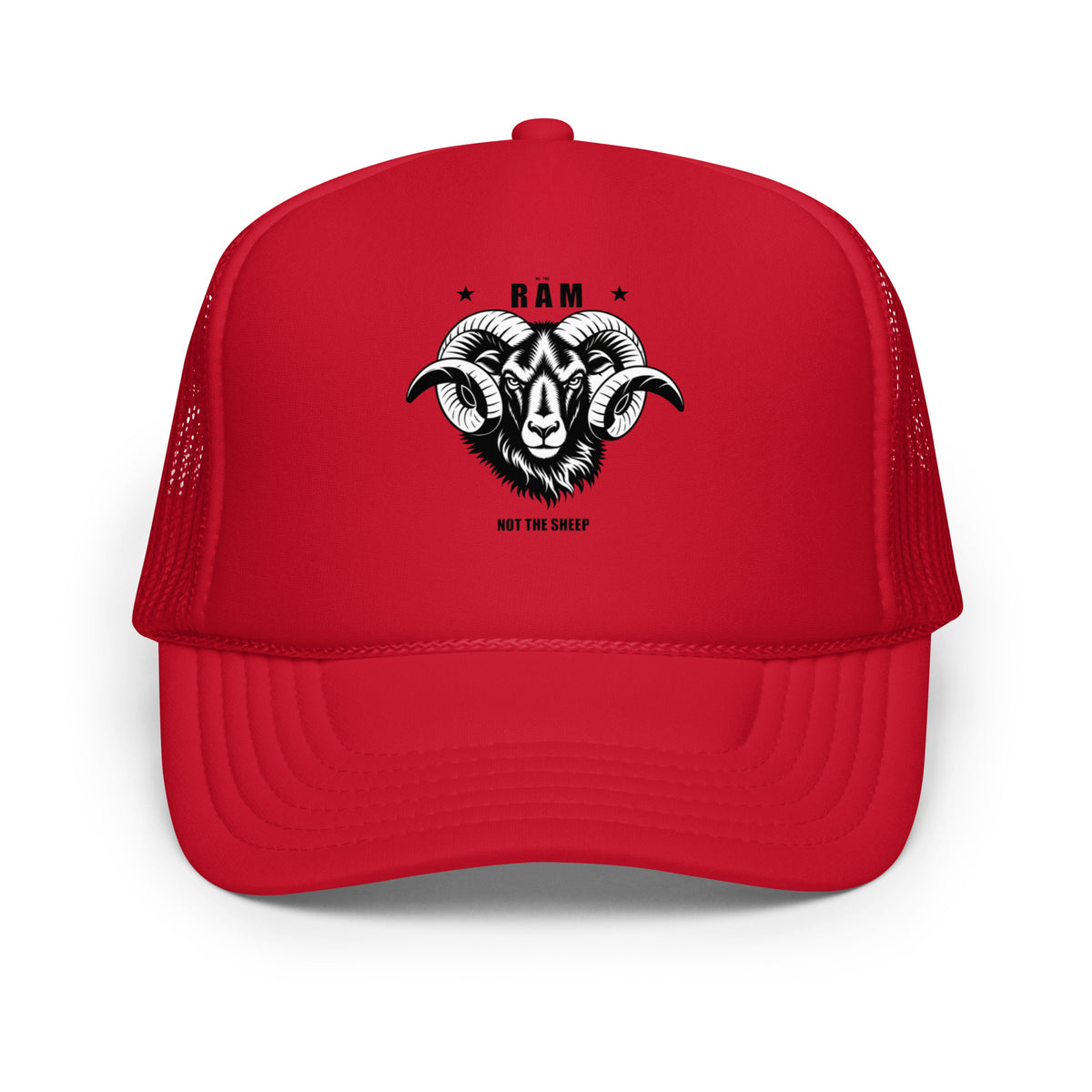 RAM foam trucker hat – Two-Tone in red, front view