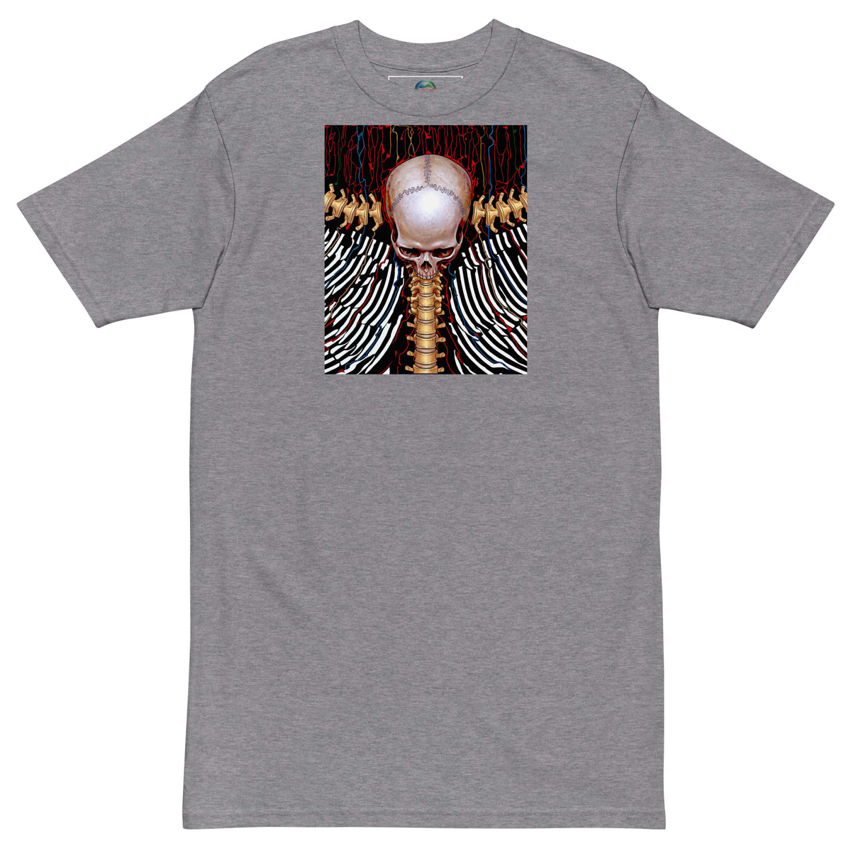 REDUCTION men’s premium heavyweight tee in carbon grey, front view