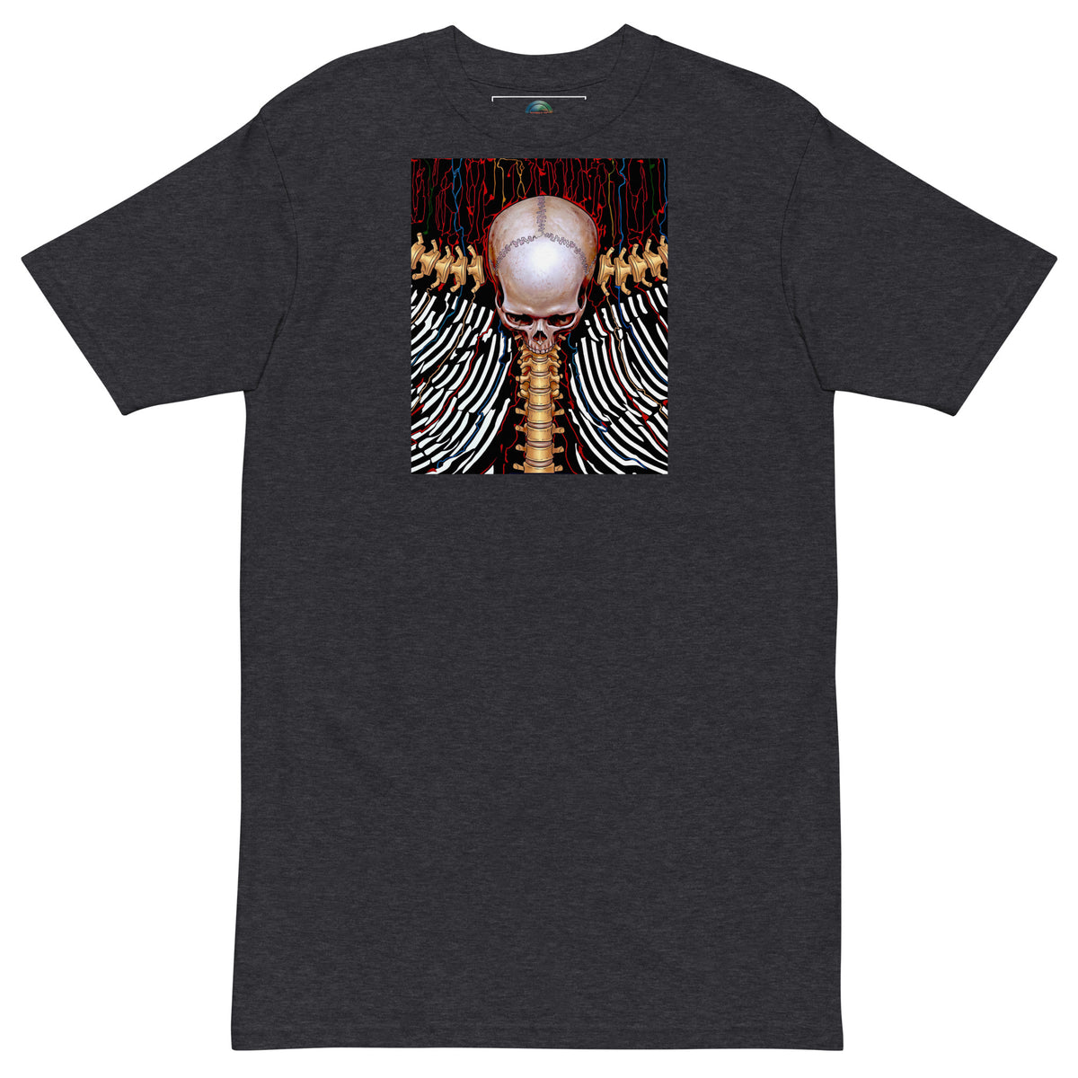 REDUCTION men’s premium heavyweight tee in charcoal heather, front view