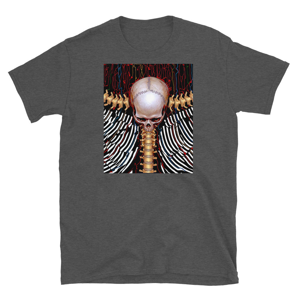 REDUCTION short-Sleeve Unisex T-Shirt in dark heather grey, front view