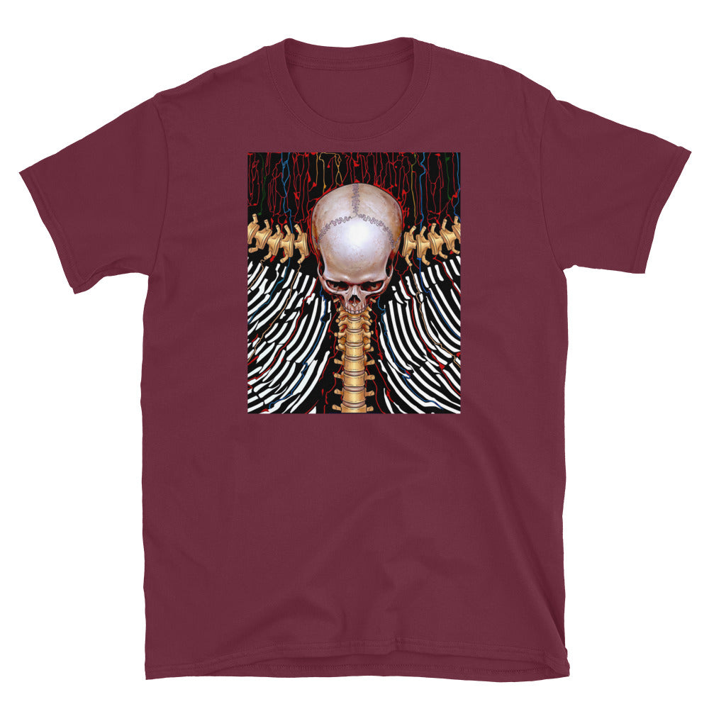 REDUCTION short-Sleeve Unisex T-Shirt in maroon, front view