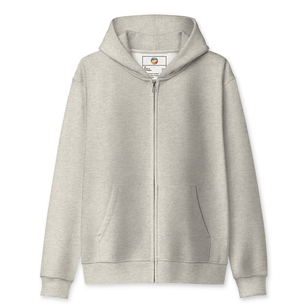 REDUCTION unisex Full Zip Hoodie in vintage heather grey, front view