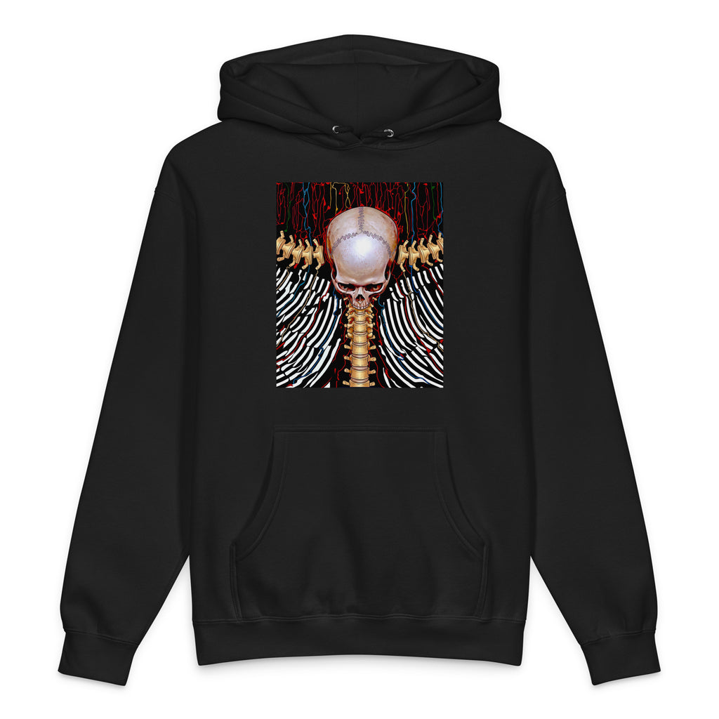REDUCTION unisex Heavyweight Hooded Sweatshirt in black, front view
