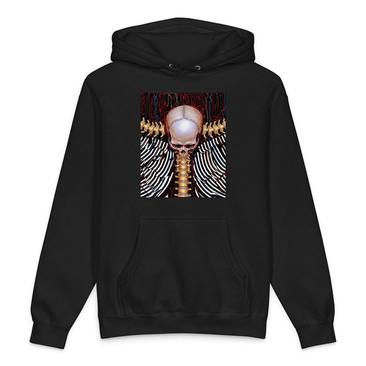 REDUCTION unisex Heavyweight Hooded Sweatshirt in black, front view