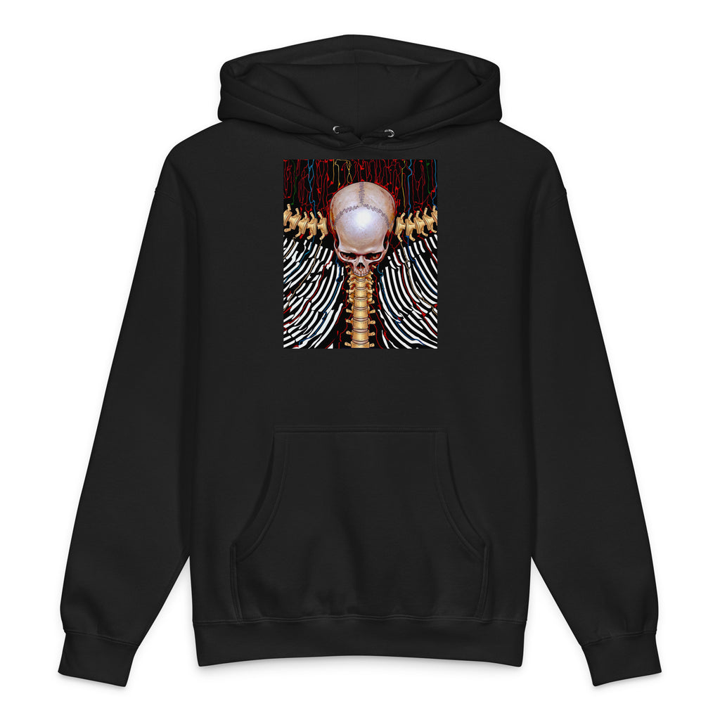 REDUCTION unisex Heavyweight Hooded Sweatshirt in black, front view