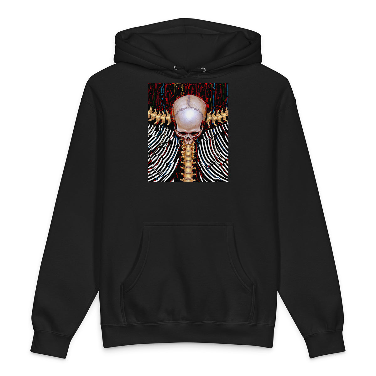REDUCTION unisex Heavyweight Hooded Sweatshirt in black, front view
