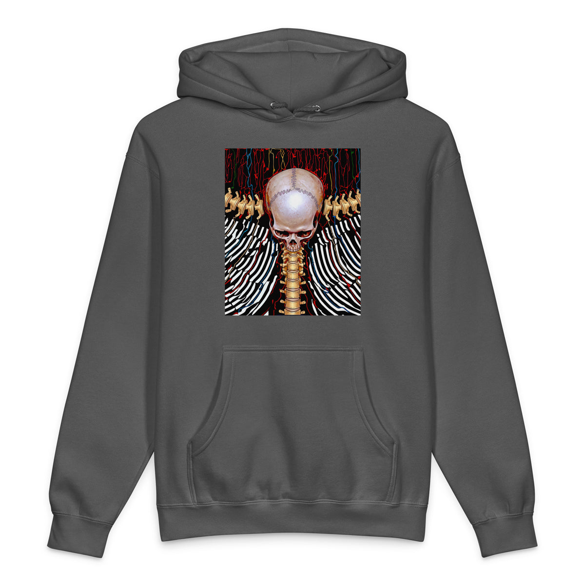 REDUCTION unisex Heavyweight Hooded Sweatshirt in charcoal solid, front view