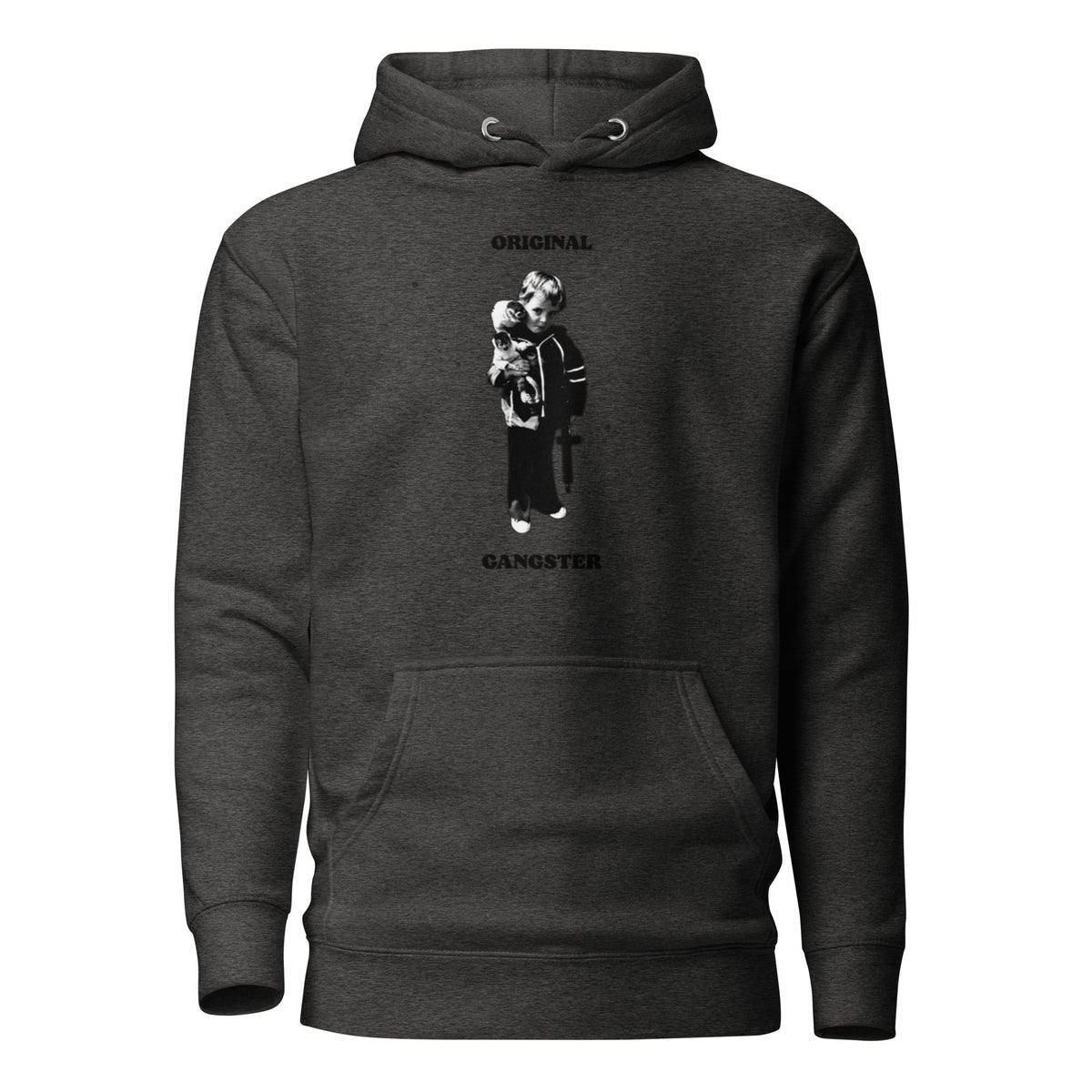 ORIGINAL GANGSTER unisex Hoodie in charcoal heather, front view