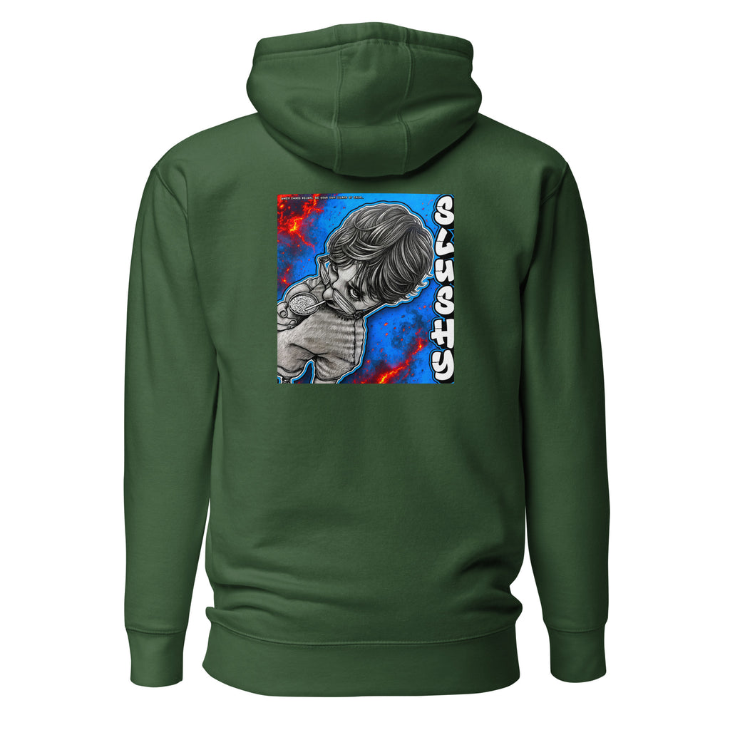 SLUSHY unisex Hoodie in forest green, back view