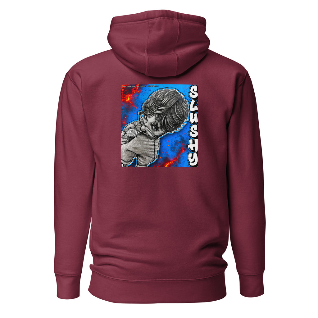 SLUSHY unisex Hoodie in maroon, back view