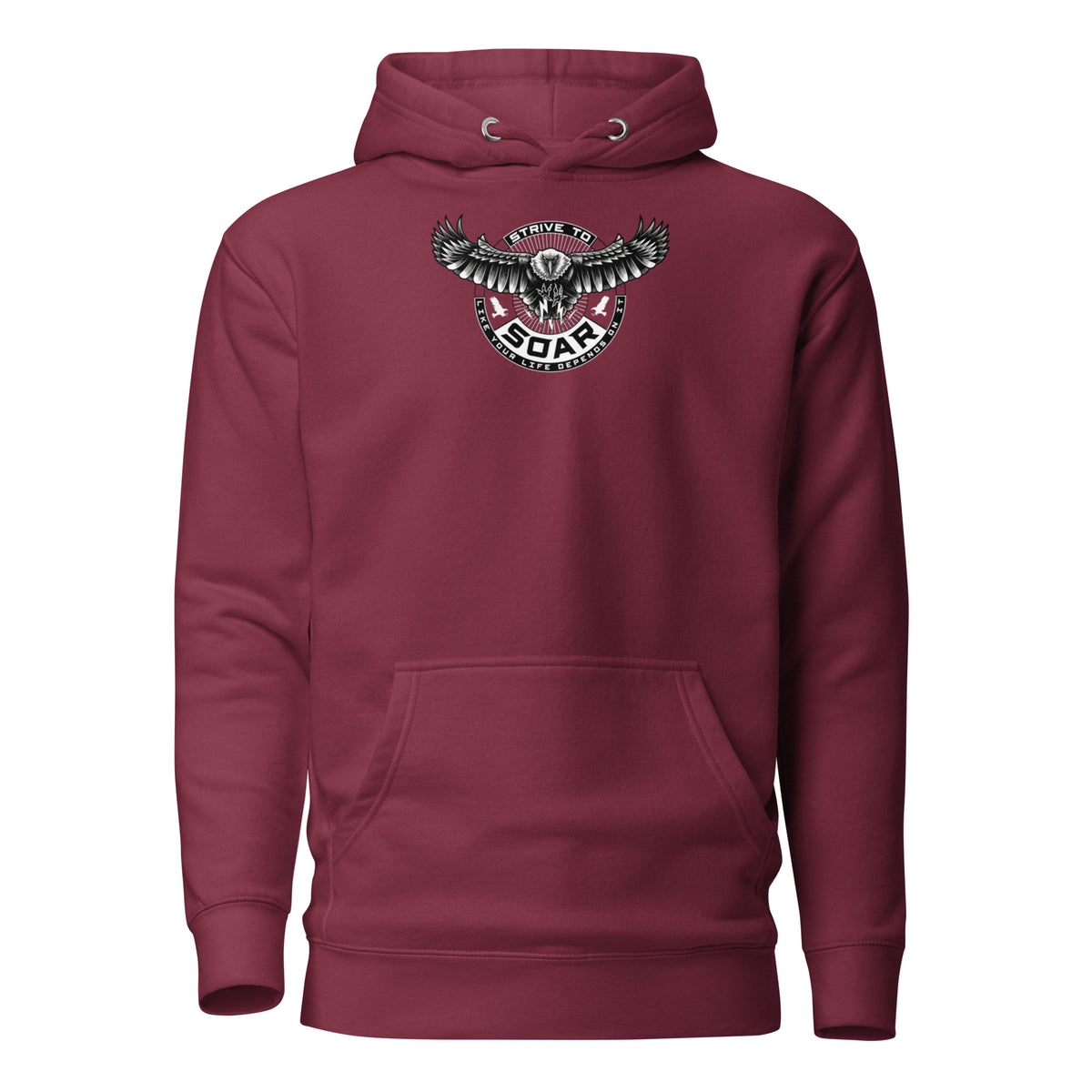STRIVE TO SOAR unisex Hoodie in maroon, front view