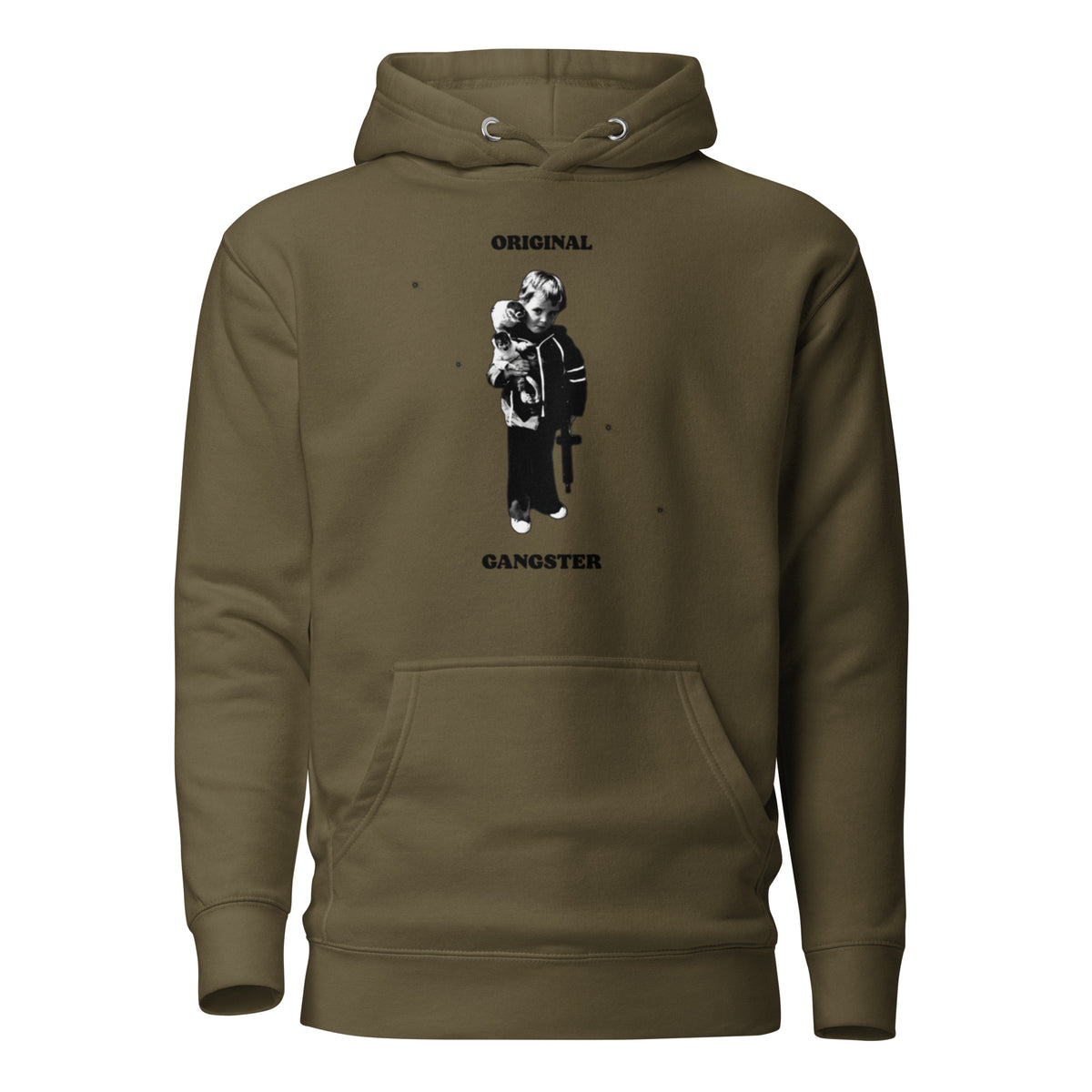 ORIGINAL GANGSTER unisex Hoodie in military green, front view