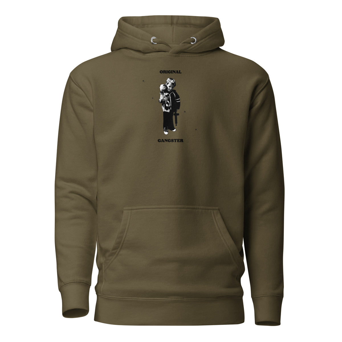 ORIGINAL GANGSTER unisex Hoodie in military green, front view