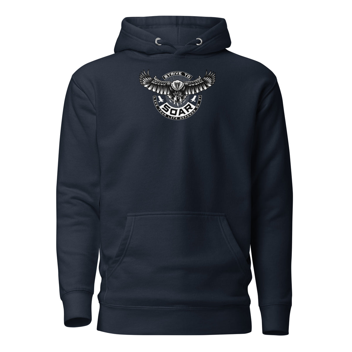 STRIVE TO SOAR unisex Hoodie in navy blazer, front view