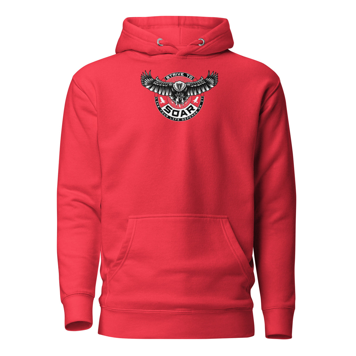 STRIVE TO SOAR unisex Hoodie in team red, front view
