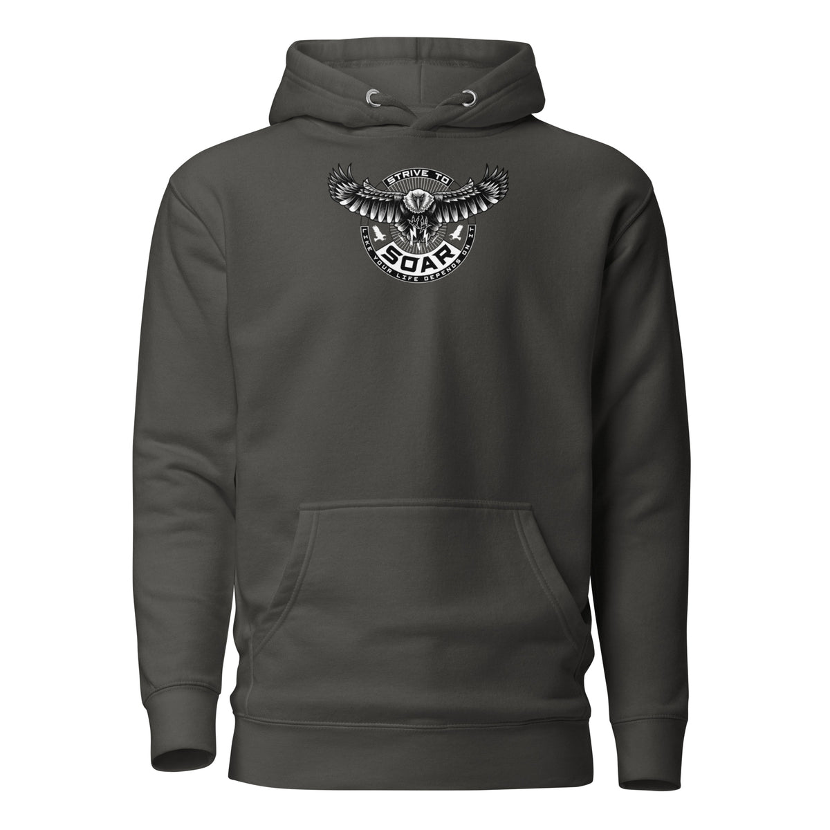 STRIVE TO SOAR unisex Hoodie in vintage black, front view