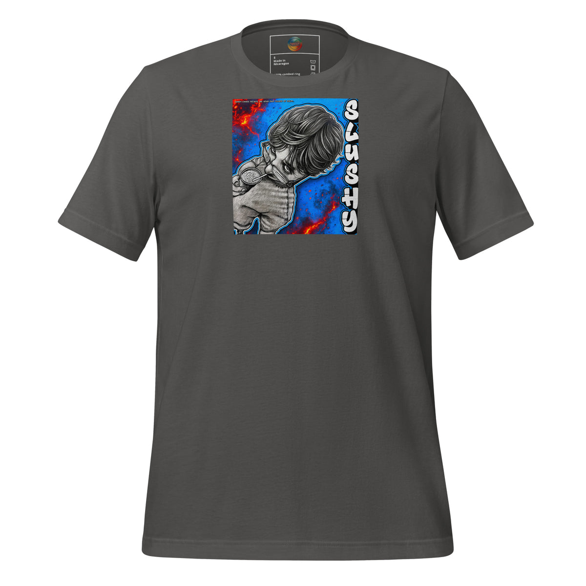SLUSHY unisex t-shirt in asphalt, front view