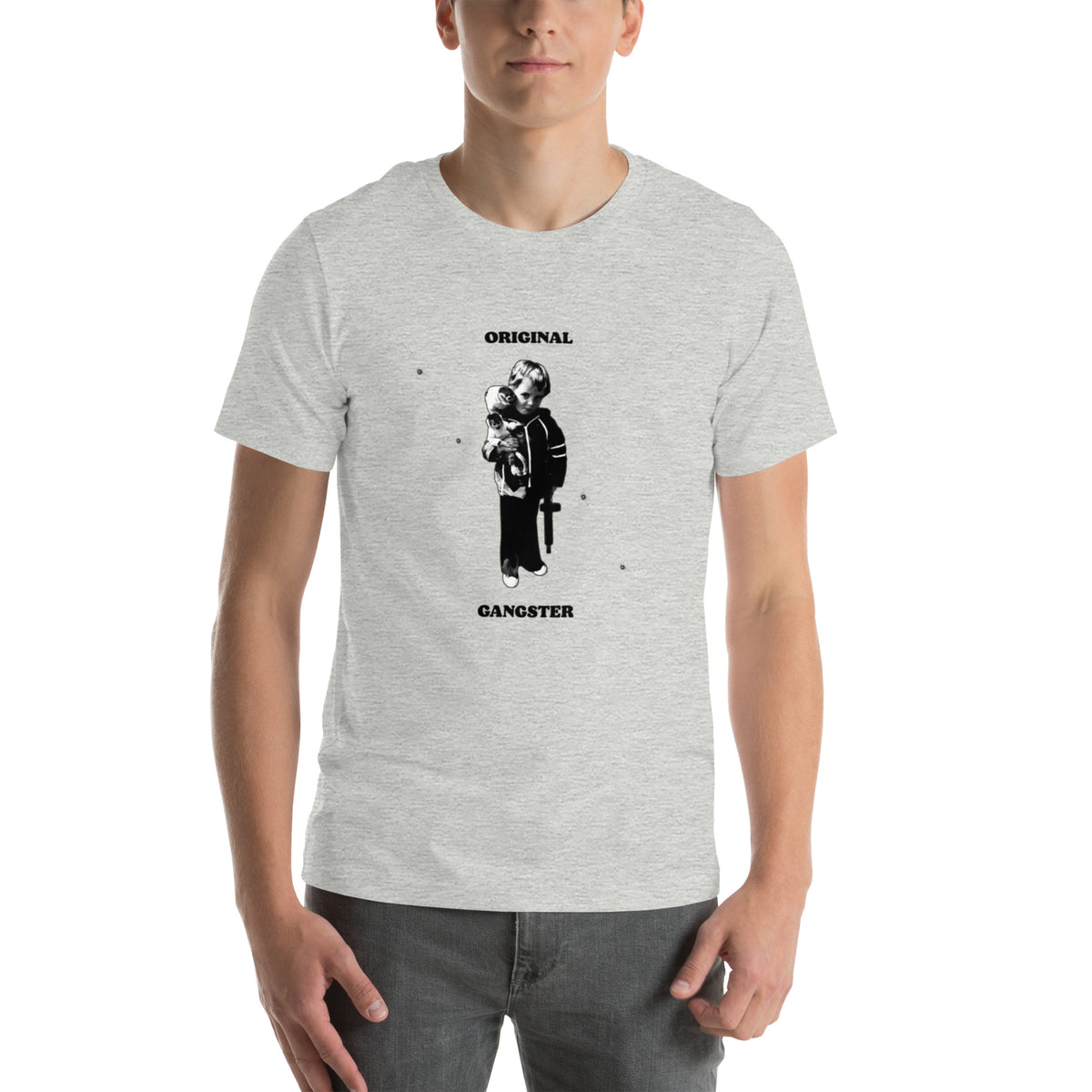 ORIGINAL GANGSTER unisex t-shirt in athletic heather, front view