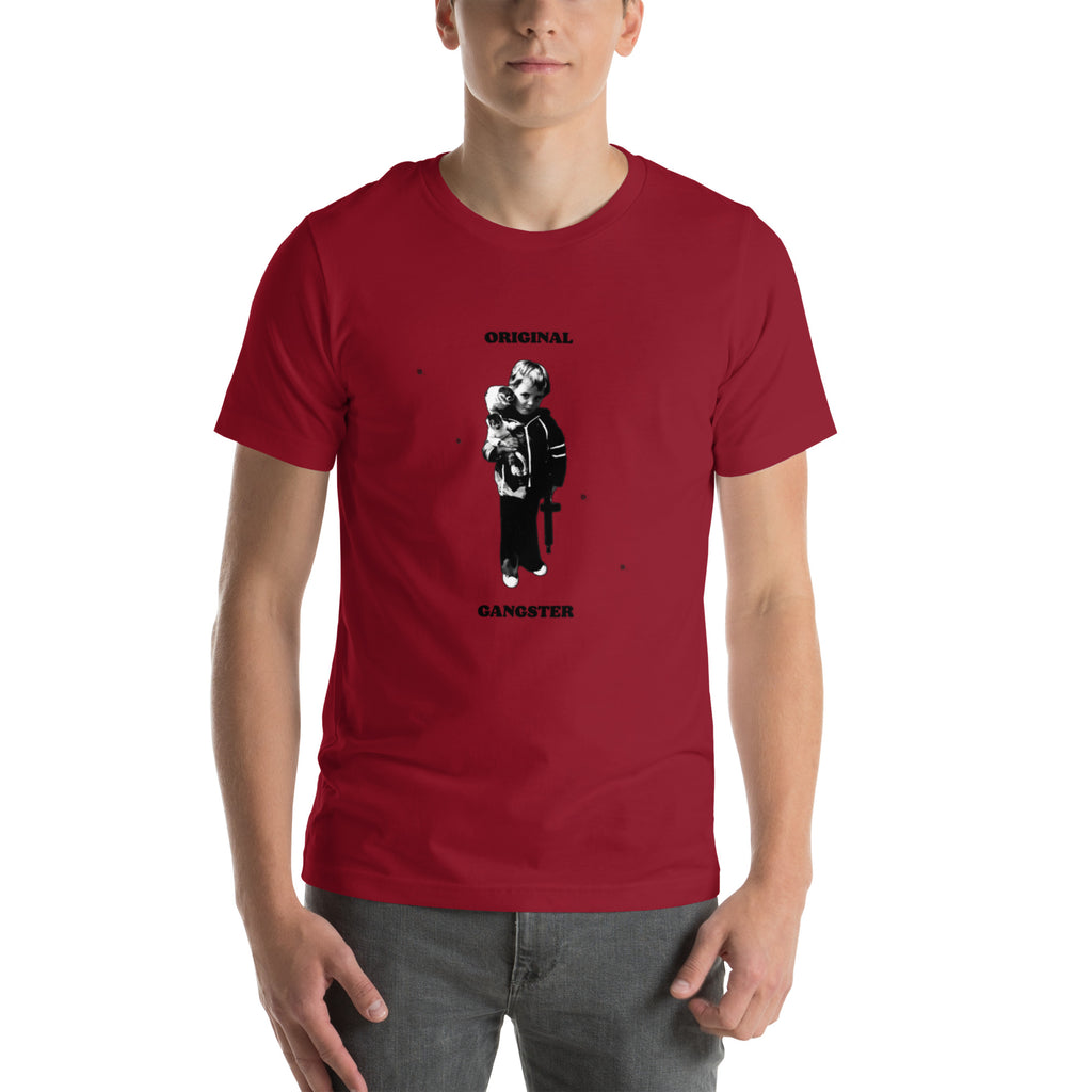 ORIGINAL GANGSTER unisex t-shirt in cardinal, front view