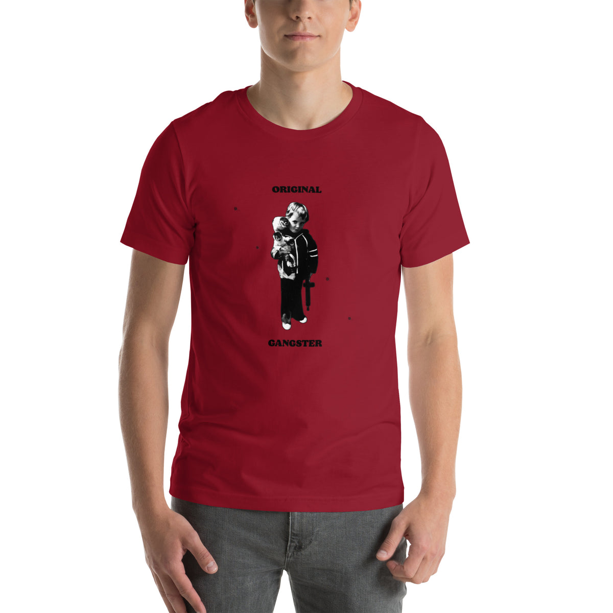 ORIGINAL GANGSTER unisex t-shirt in cardinal, front view