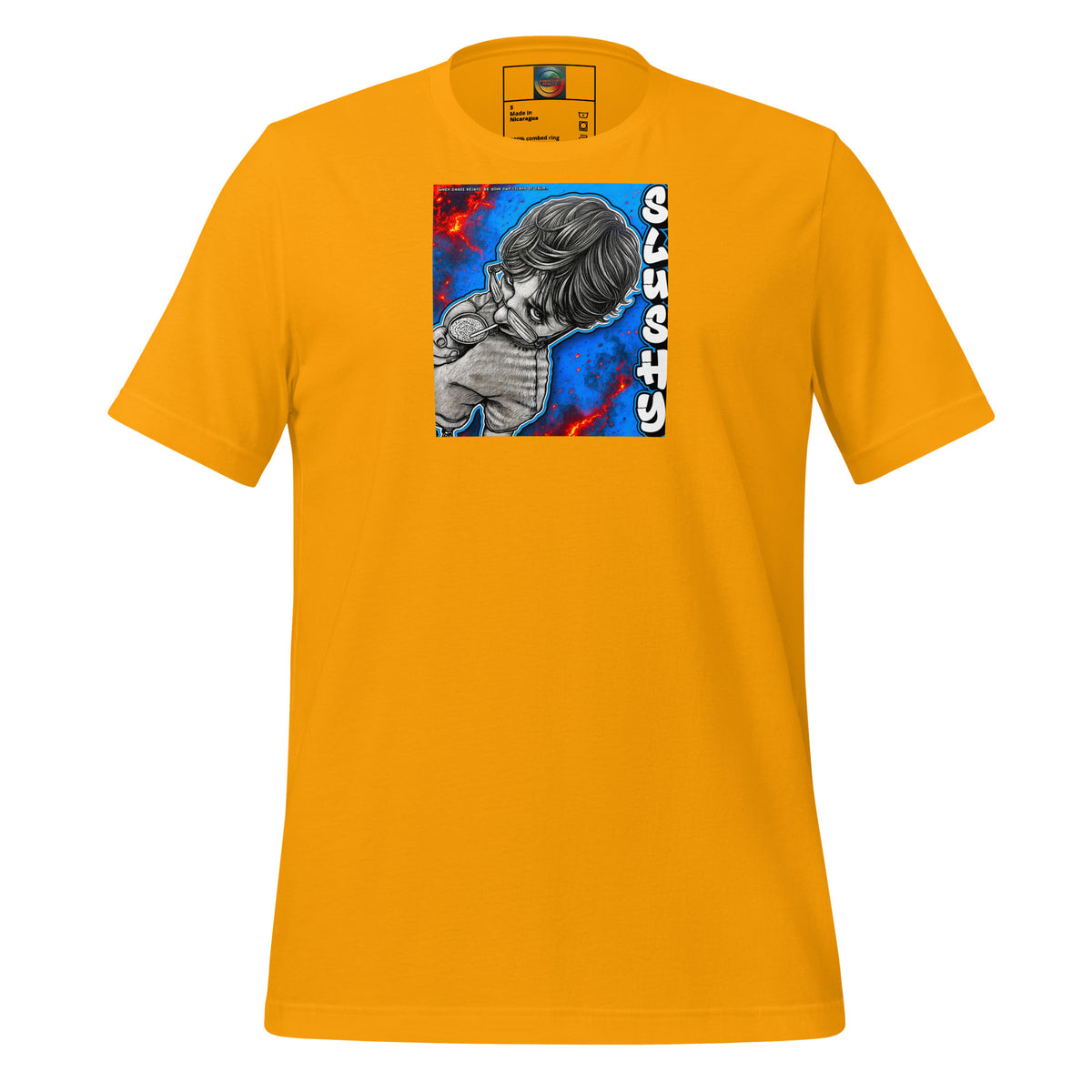 SLUSHY unisex t-shirt in gold, front view