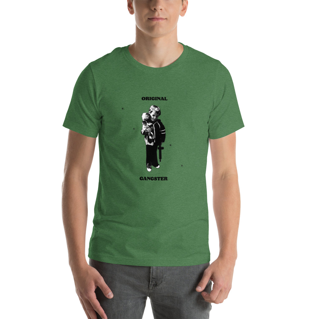 ORIGINAL GANGSTER unisex t-shirt in heather grass green, front view