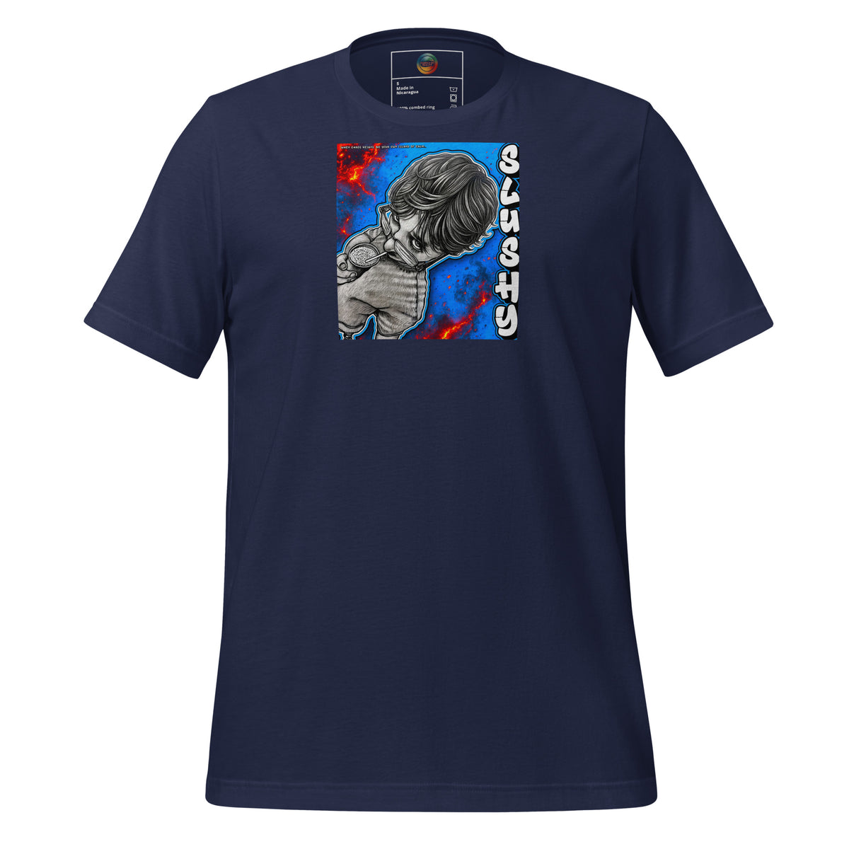 SLUSHY unisex t-shirt in navy, front view