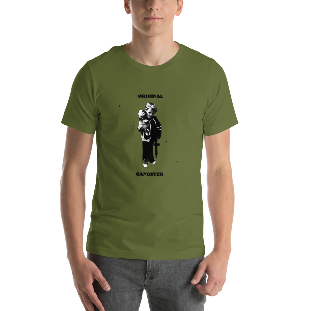 ORIGINAL GANGSTER unisex t-shirt in olive, front view
