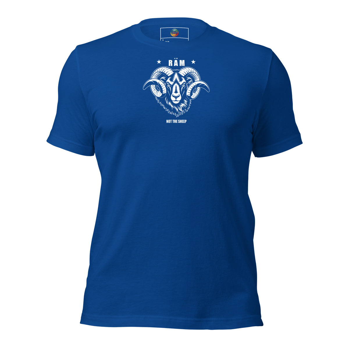 RAM unisex t-shirt – Dark Colourways in true royal, front view