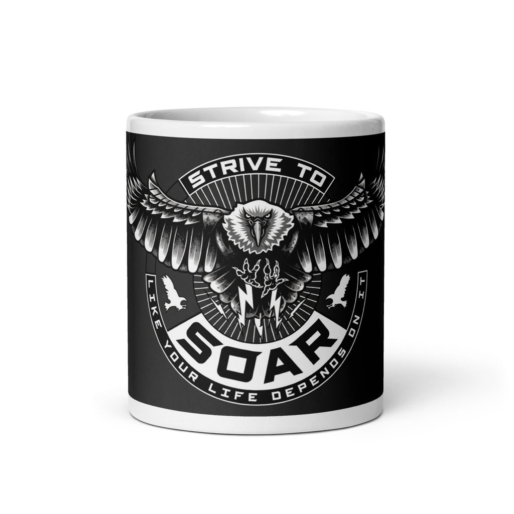STRIVE TO SOAR white glossy mug in white 11 oz front view