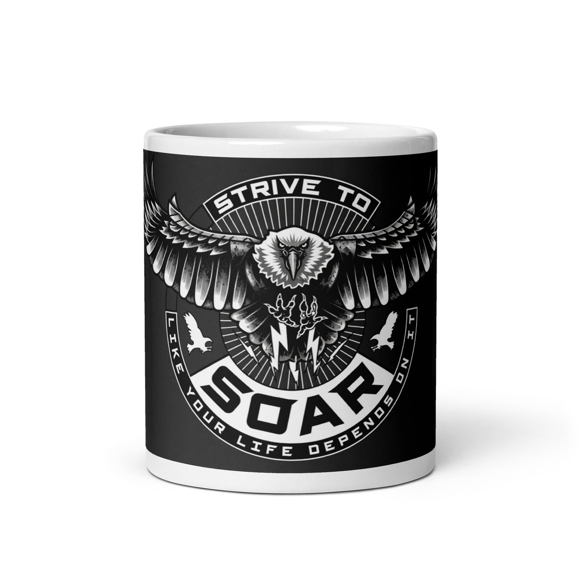 STRIVE TO SOAR white glossy mug in white 11 oz front view