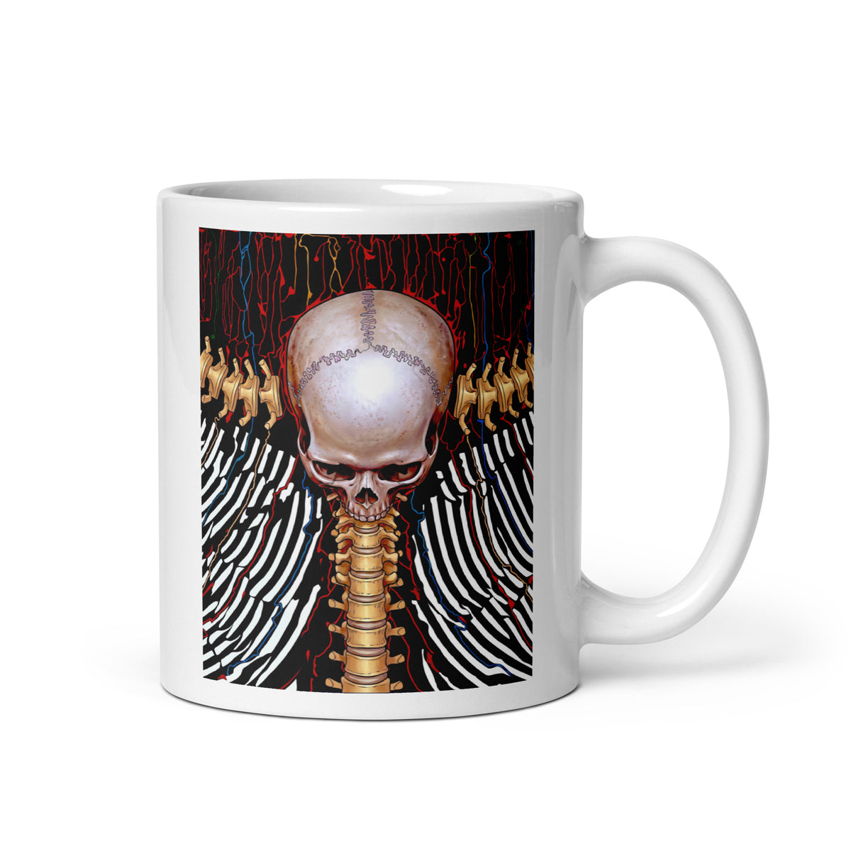 REDUCTION white glossy mug in white, handle-on-right view